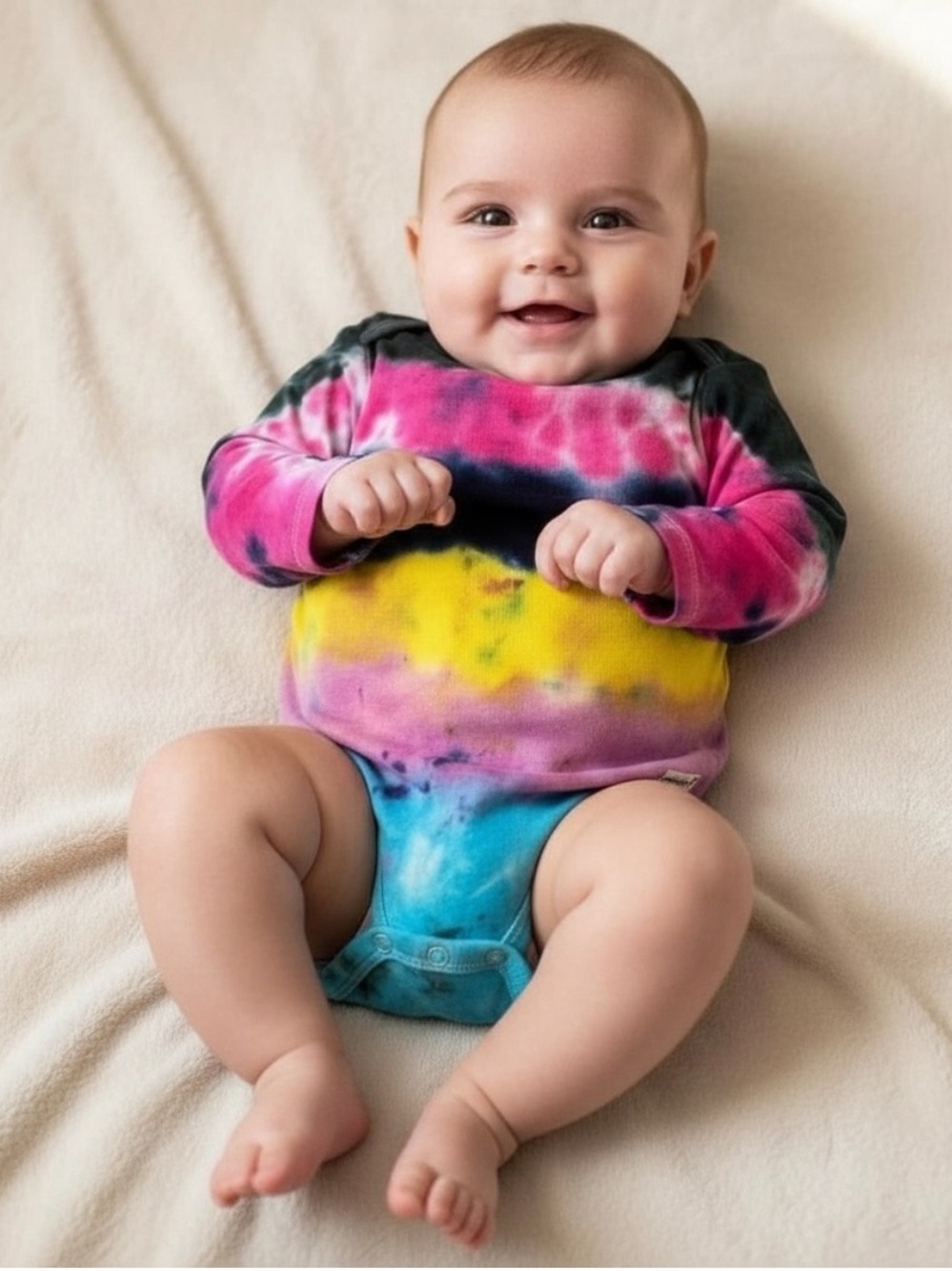 NWOT Handmade Tie-Dye Long Sleeve Baby One-Piece Bodysuit Onesie
